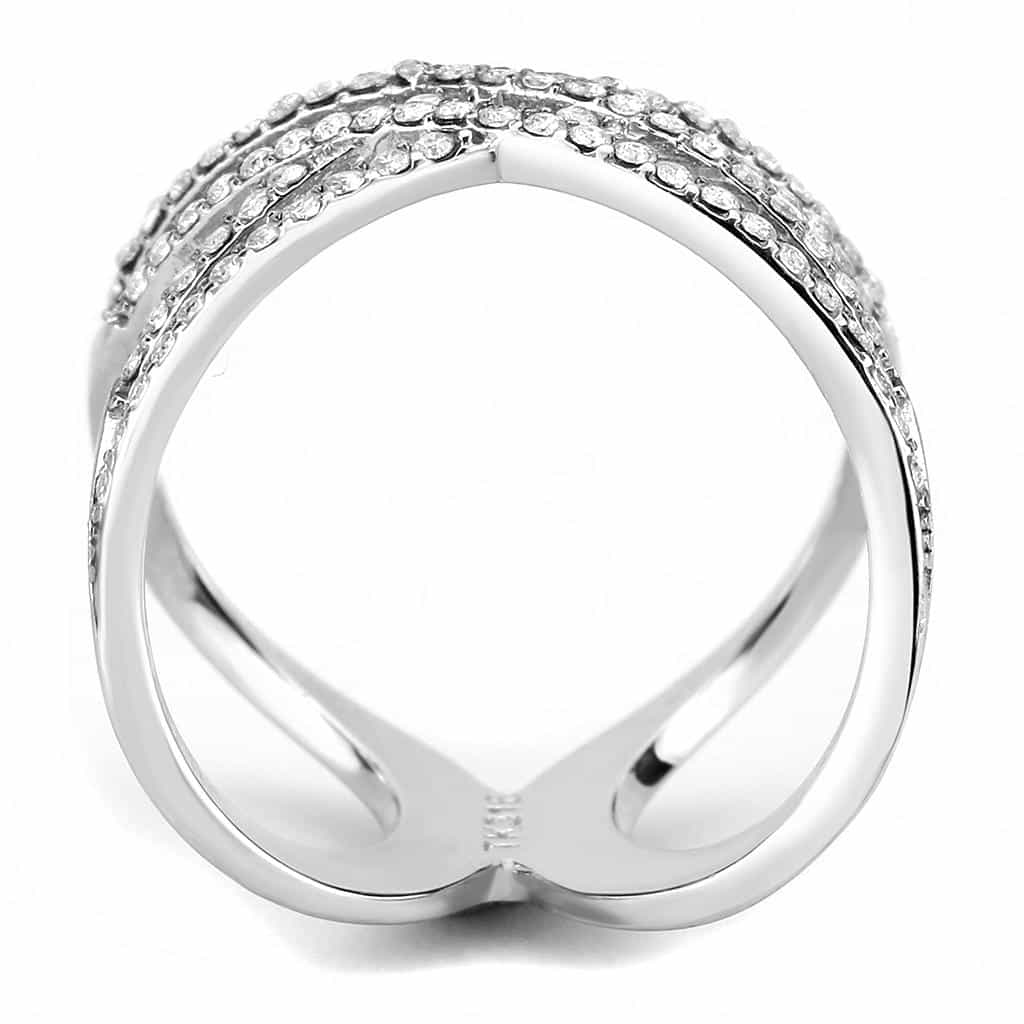 Stainless Steel CZ Pave Bow Ribbon Crossover Open Ring view 6