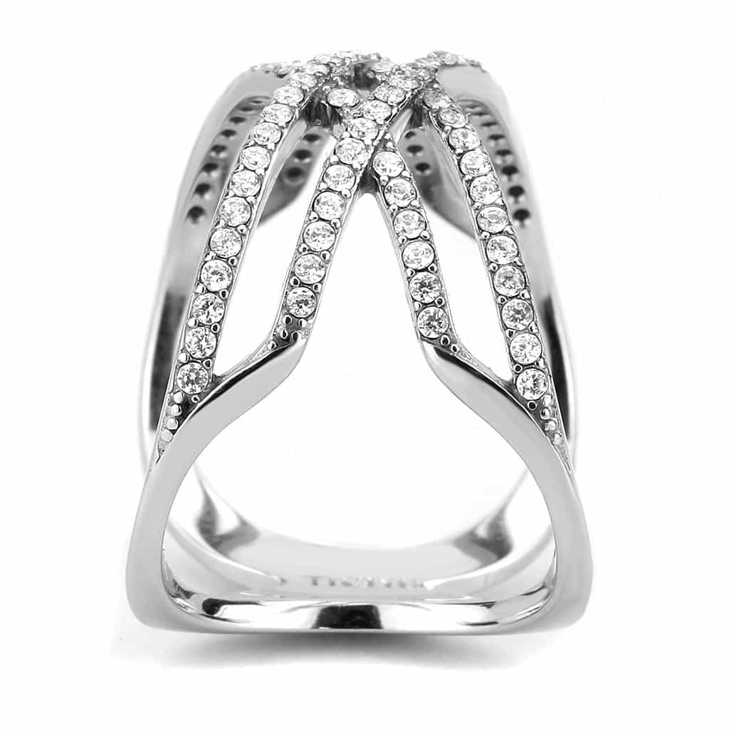Stainless Steel CZ Pave Bow Ribbon Crossover Open Ring view 8