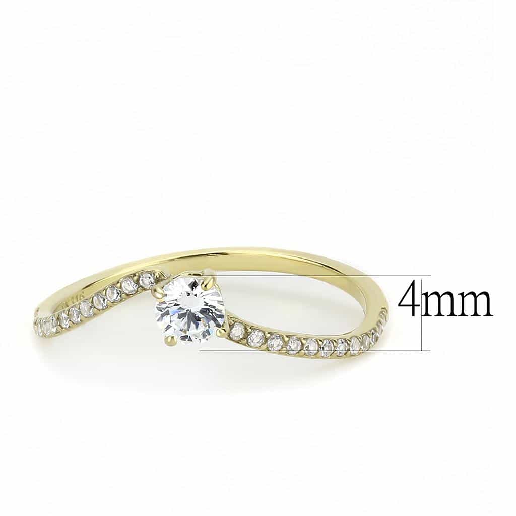 Stainless Steel Gold CZ Round Prong Pave Slim Solitaire Ring view 4
