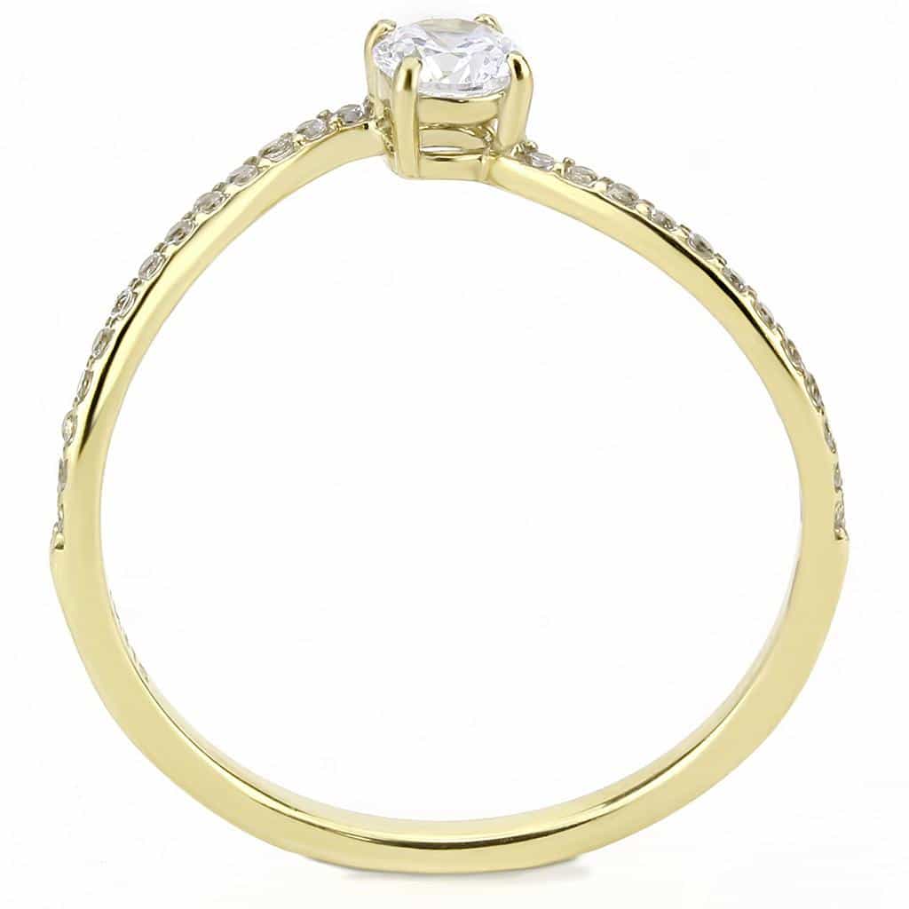 Stainless Steel Gold CZ Round Prong Pave Slim Solitaire Ring view 6