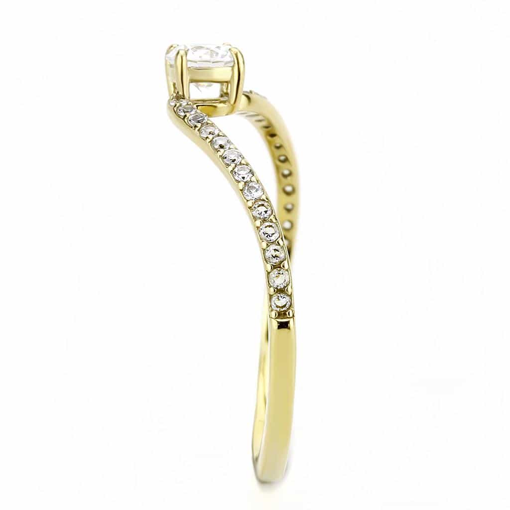 Stainless Steel Gold CZ Round Prong Pave Slim Solitaire Ring view 8