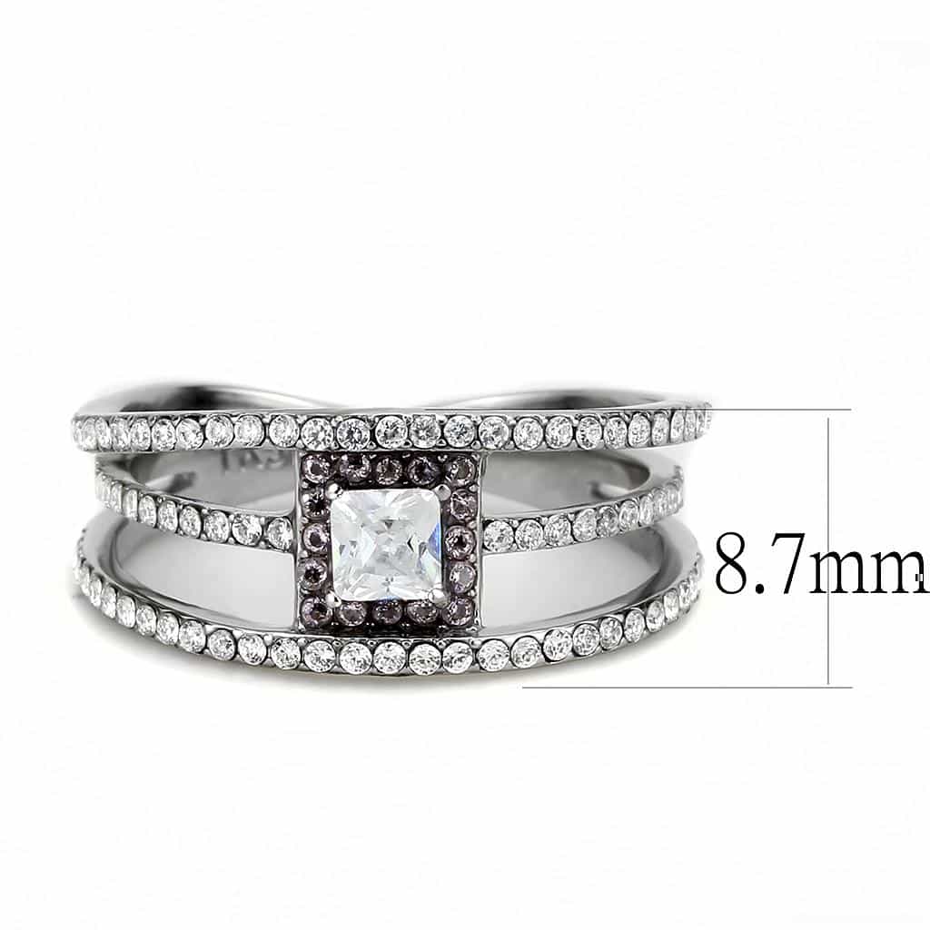Stainless Steel CZ Princess Cut Pink Pave Halo Triple Band Ring view 4