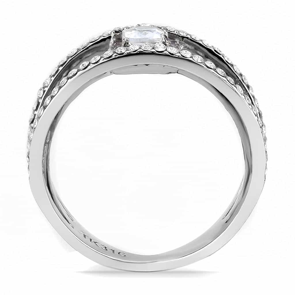 Stainless Steel CZ Princess Cut Pink Pave Halo Triple Band Ring view 6