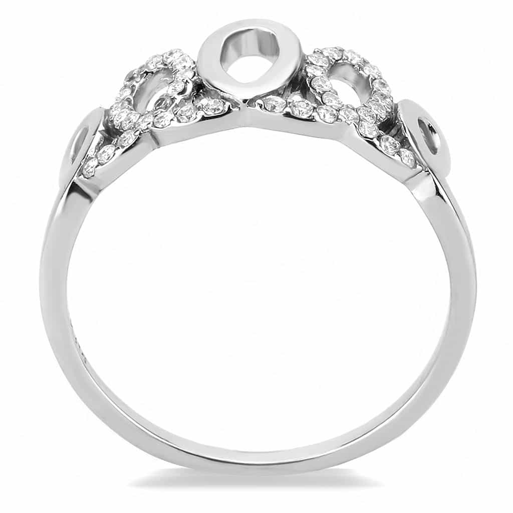 Stainless Steel CZ Pave Triple Open Circle Loop Band Ring view 6