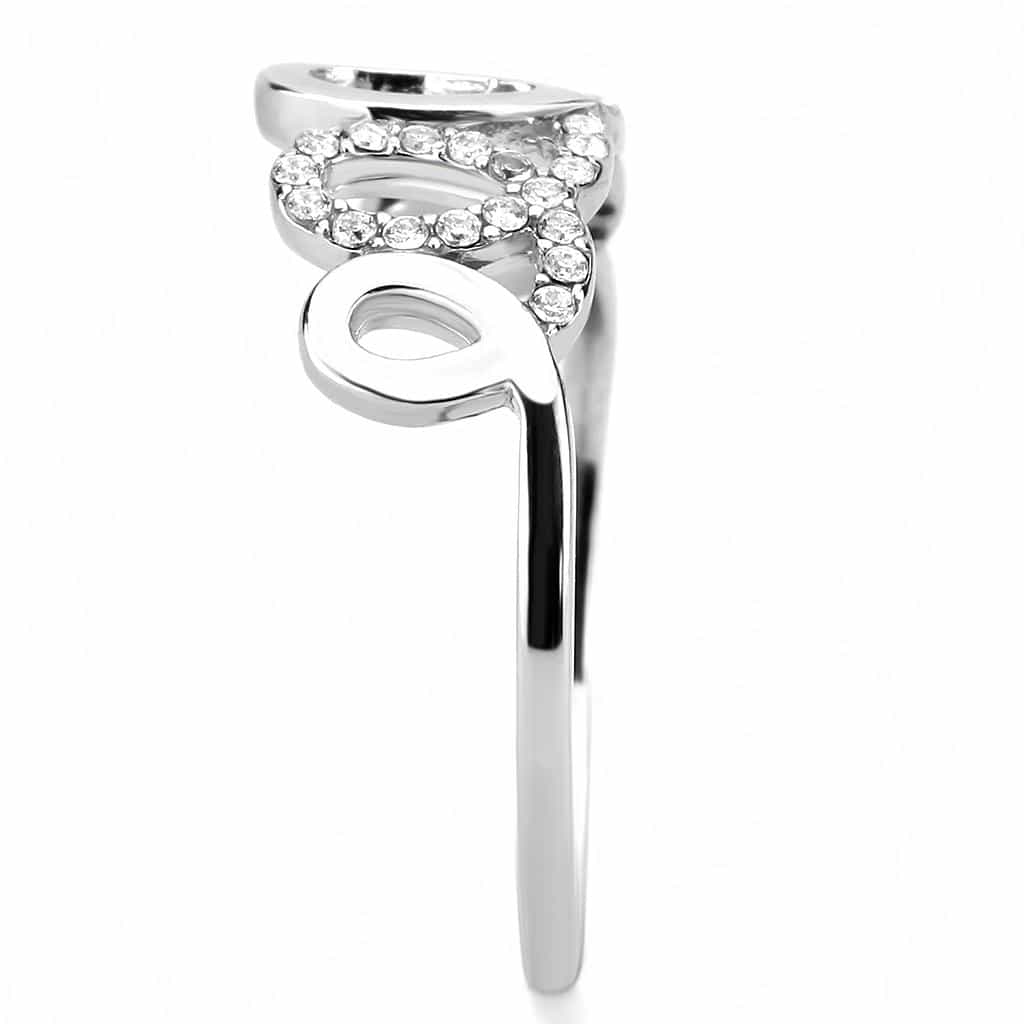 Stainless Steel CZ Pave Triple Open Circle Loop Band Ring view 8