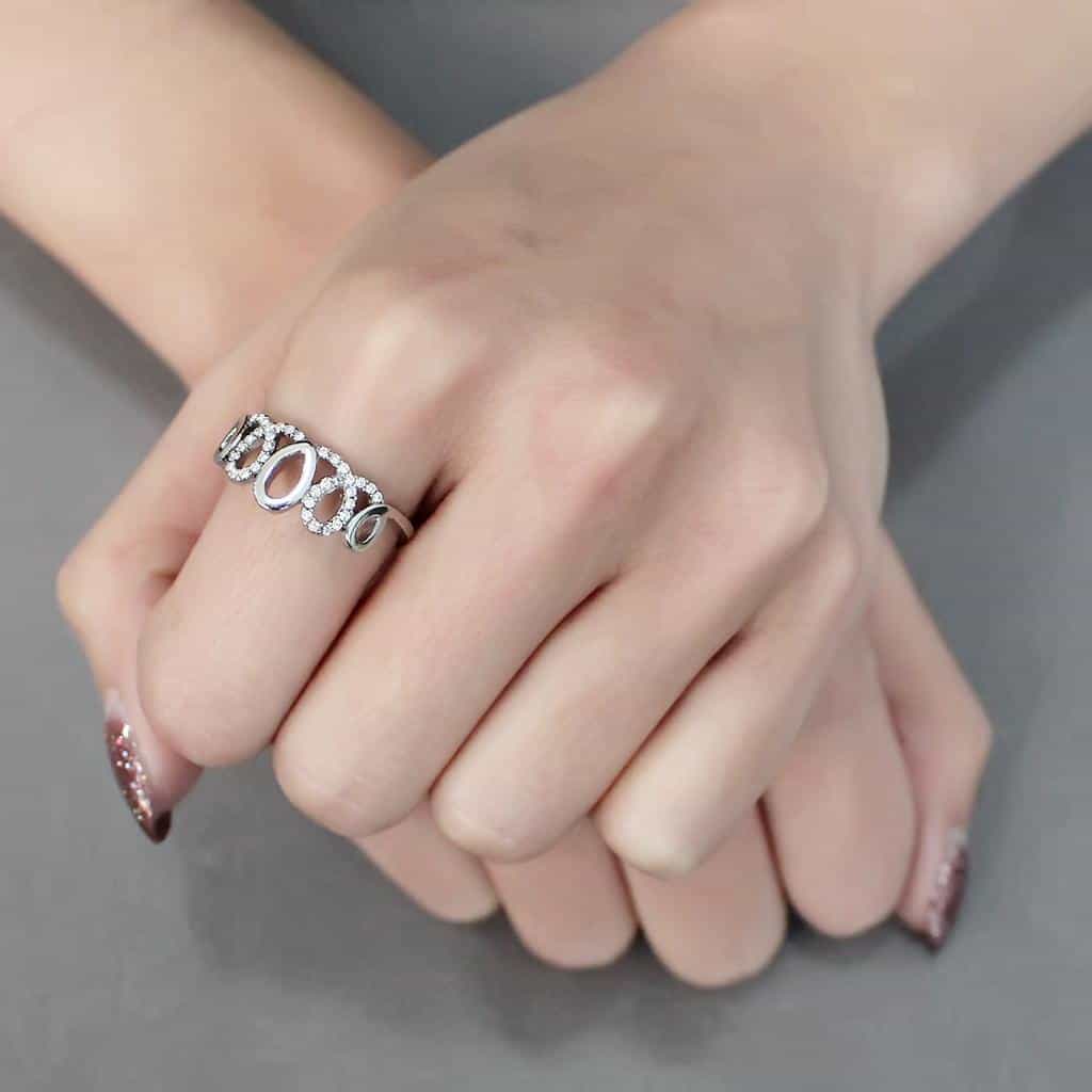 Stainless Steel CZ Pave Triple Open Circle Loop Band Ring view 10