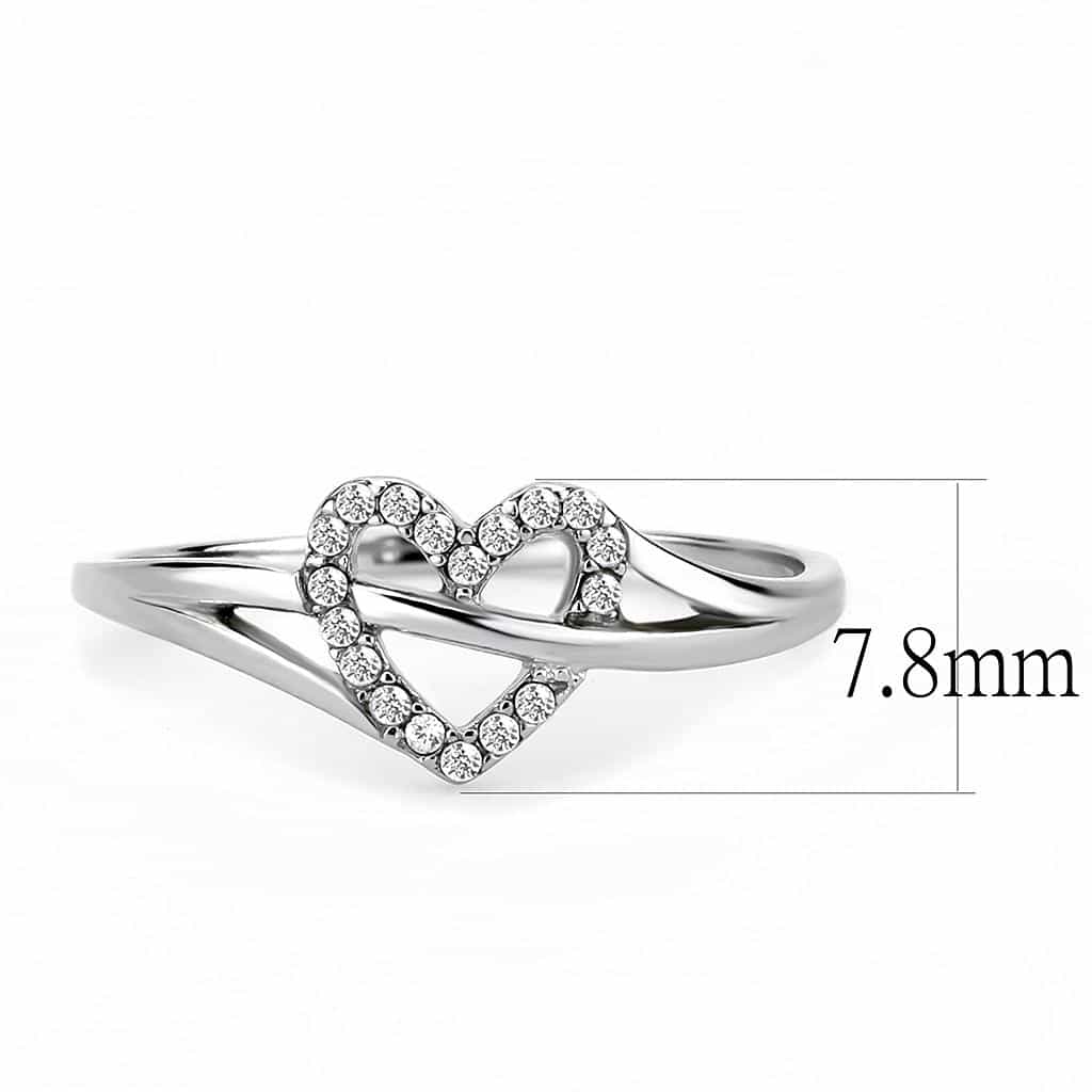 Stainless Steel CZ Pave Open Heart Split Band Ring view 4