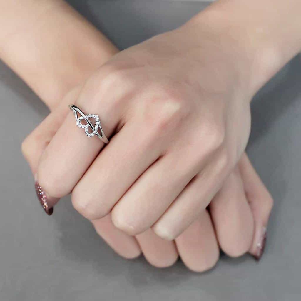 Stainless Steel CZ Pave Open Heart Split Band Ring view 10