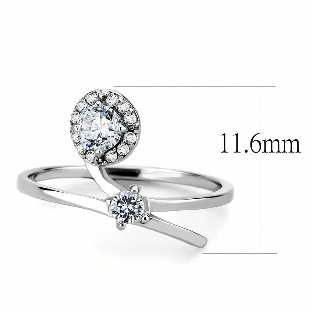 Stainless Steel CZ Round Pave Halo Classic Plain Solitaire Ring view 4