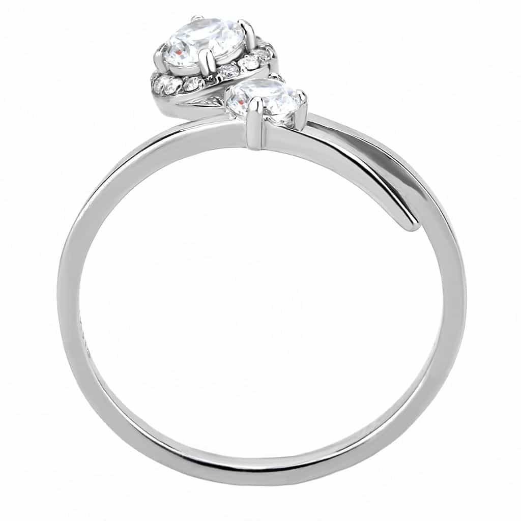 Stainless Steel CZ Round Pave Halo Classic Plain Solitaire Ring view 6