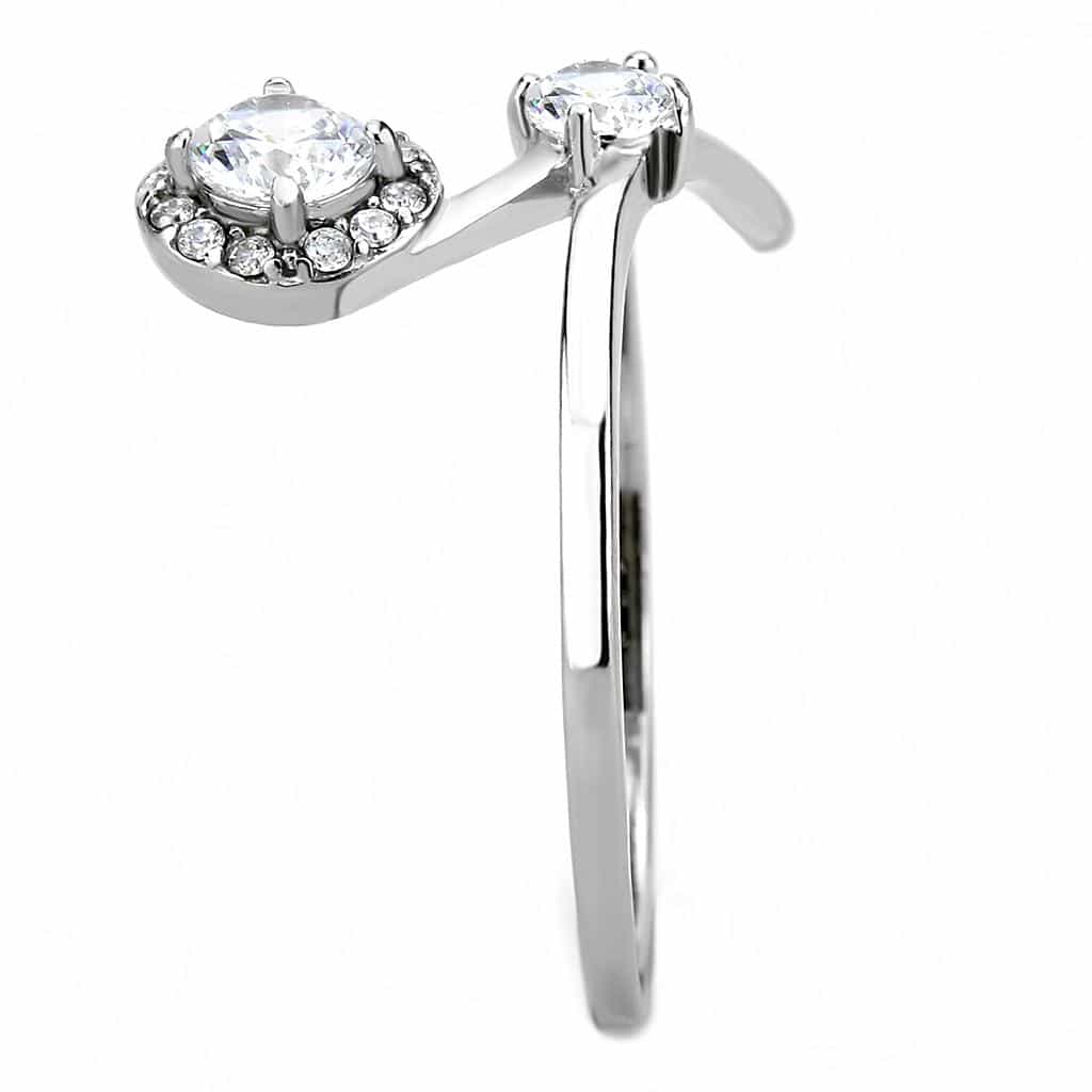 Stainless Steel CZ Round Pave Halo Classic Plain Solitaire Ring view 8