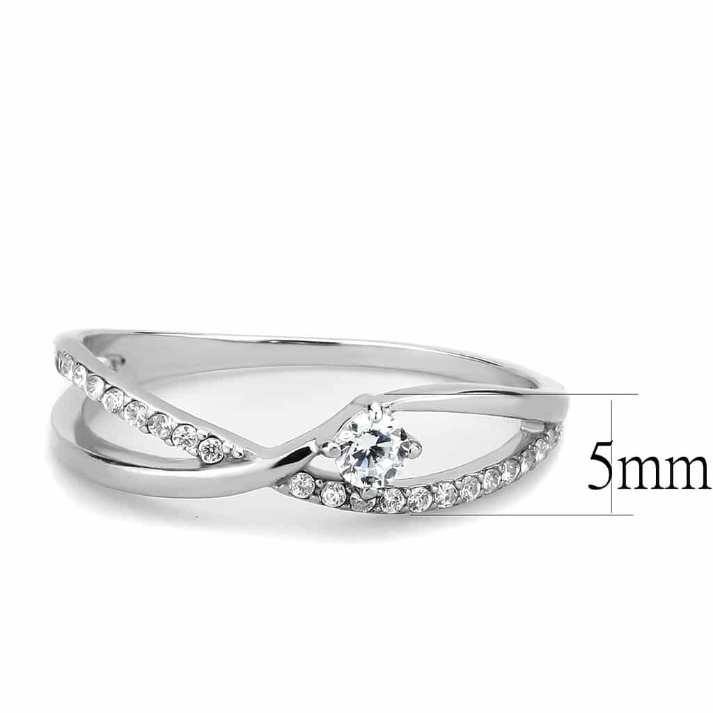 Stainless Steel CZ Round Prong Pave Crossover Bypass Ring view 4