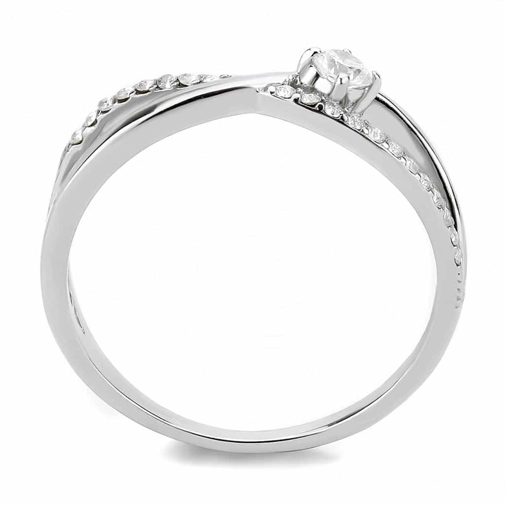 Stainless Steel CZ Round Prong Pave Crossover Bypass Ring view 6