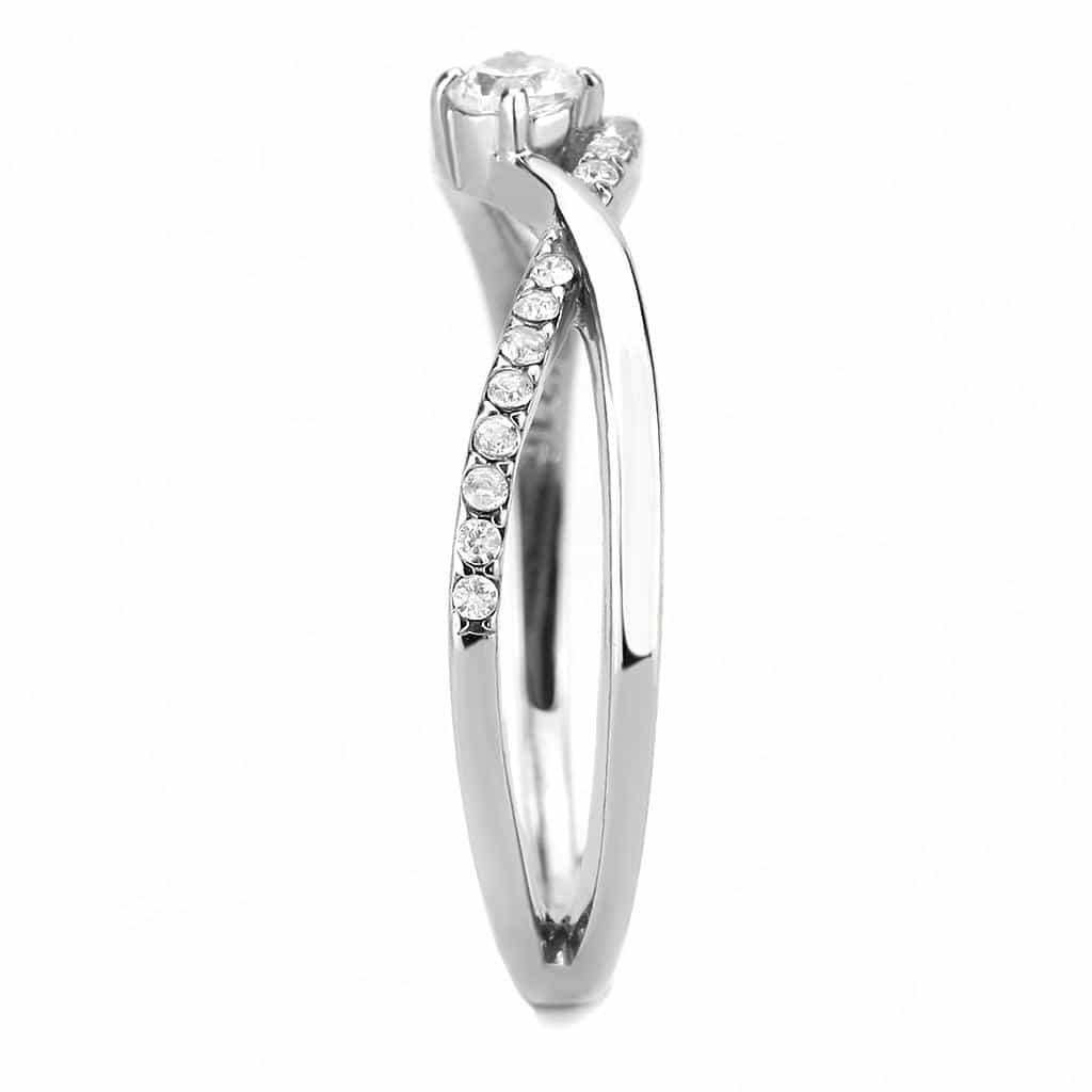 Stainless Steel CZ Round Prong Pave Crossover Bypass Ring view 8