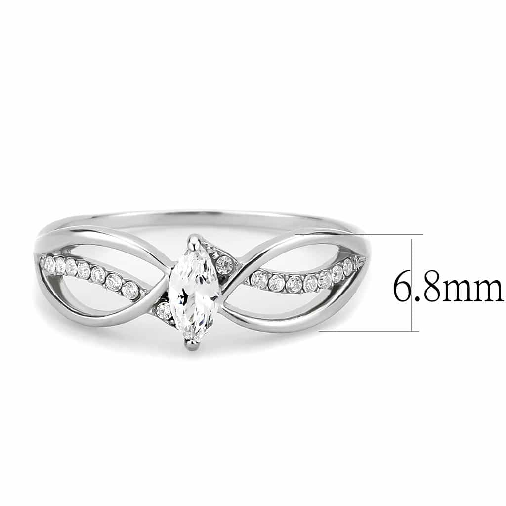 Stainless Steel CZ Marquise Pave Infinity Bypass Solitaire Ring view 4