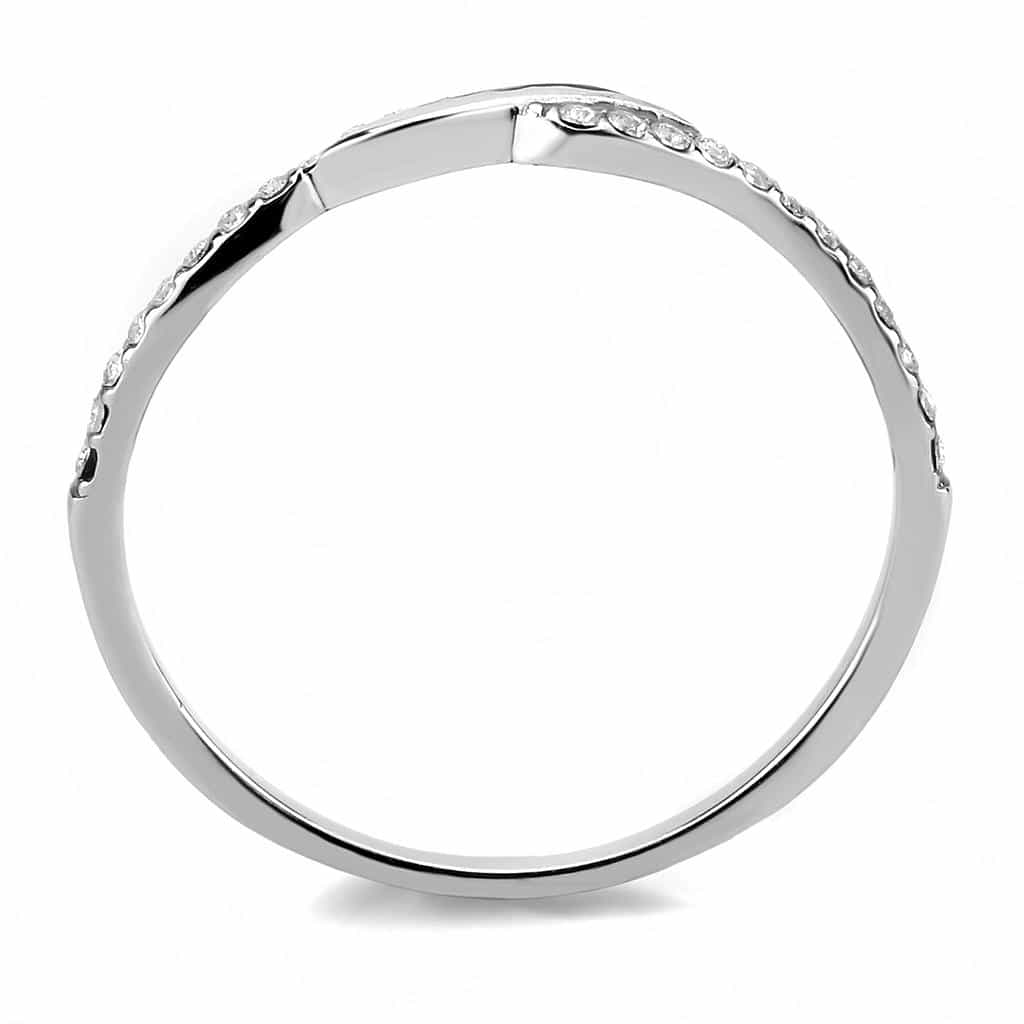 Stainless Steel CZ Pave Twisted S Wave Contour Band Ring view 6