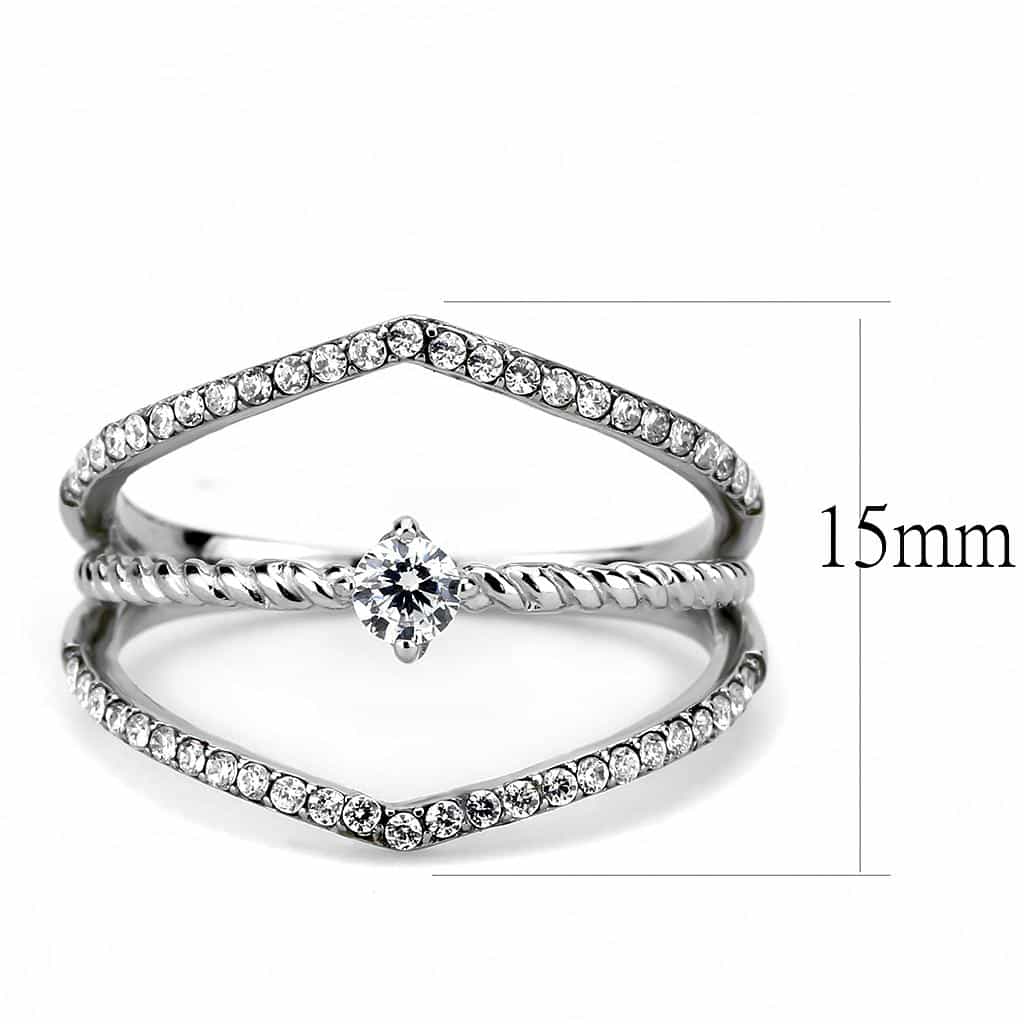 Stainless Steel CZ Round Pave V Chevron Rope Double Band Ring view 4
