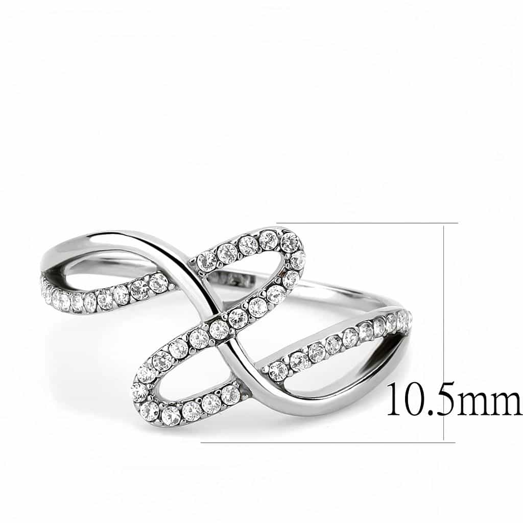 Stainless Steel CZ Pave Cursive Loop Open Bypass Ring view 4