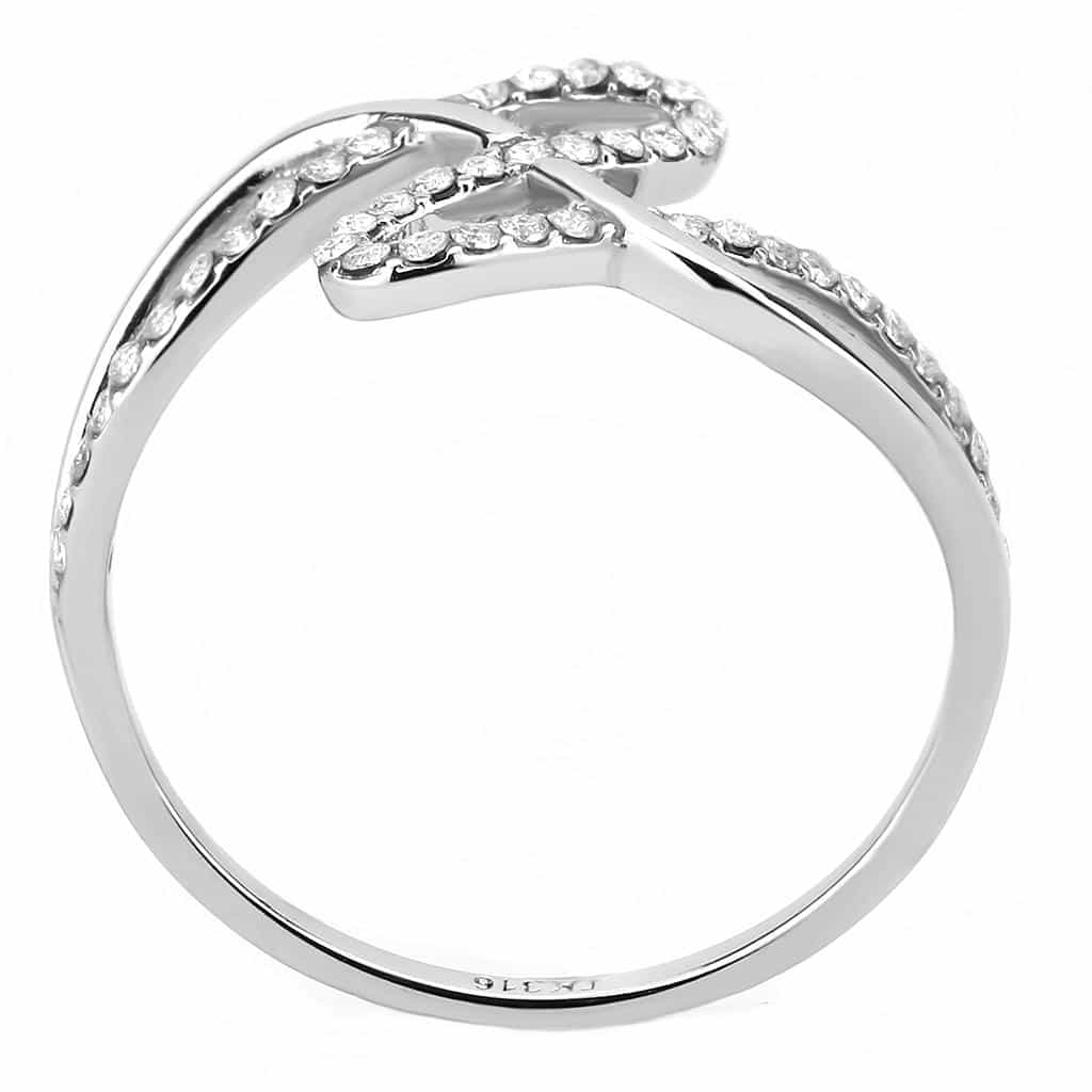 Stainless Steel CZ Pave Cursive Loop Open Bypass Ring view 6