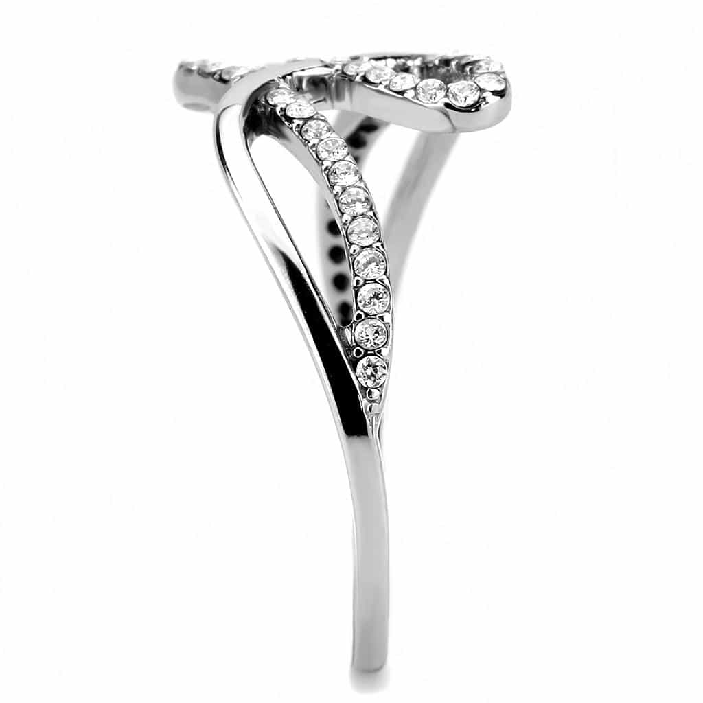 Stainless Steel CZ Pave Cursive Loop Open Bypass Ring view 8