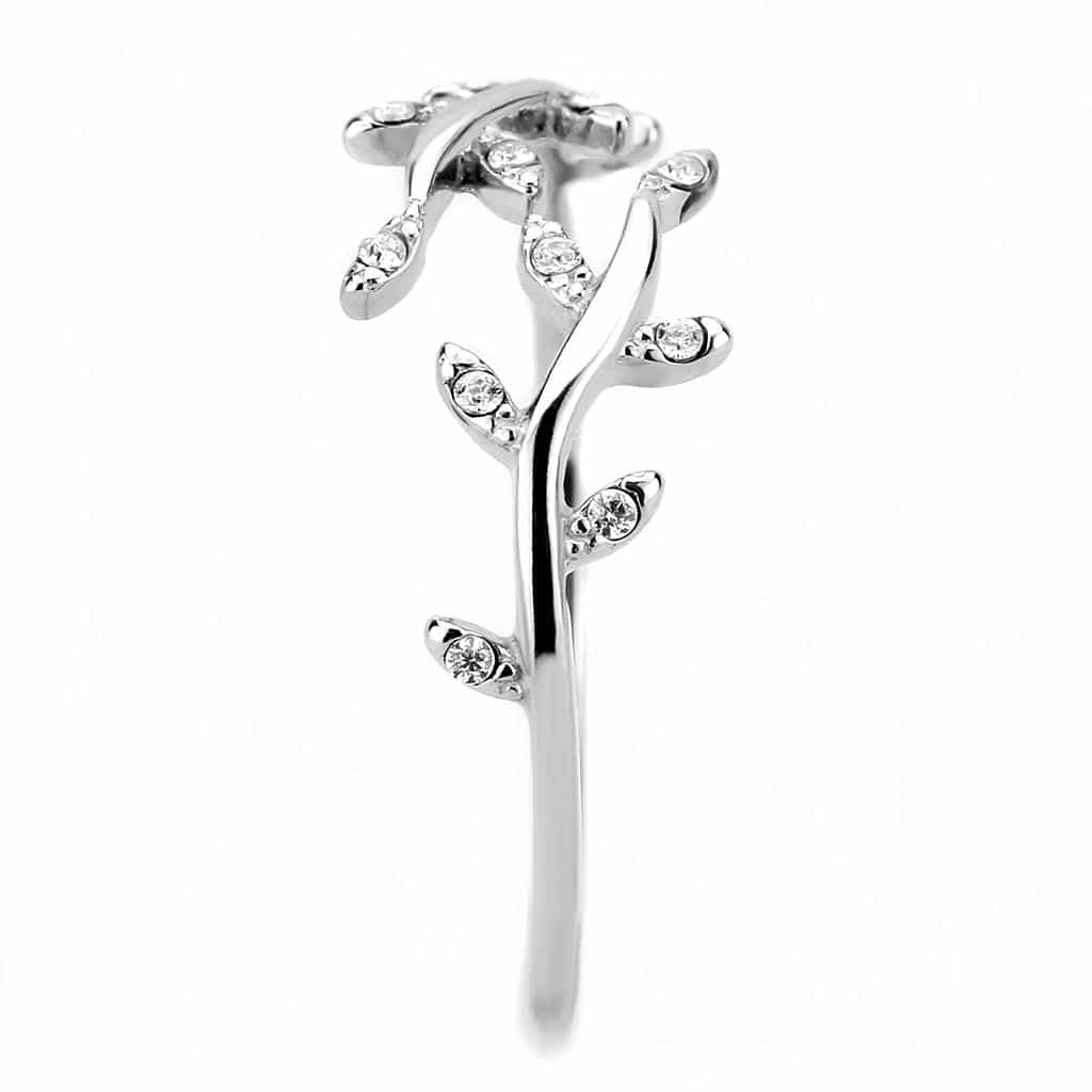 Stainless Steel Polished Vine Leaf Wrap Open Band Ring view 8