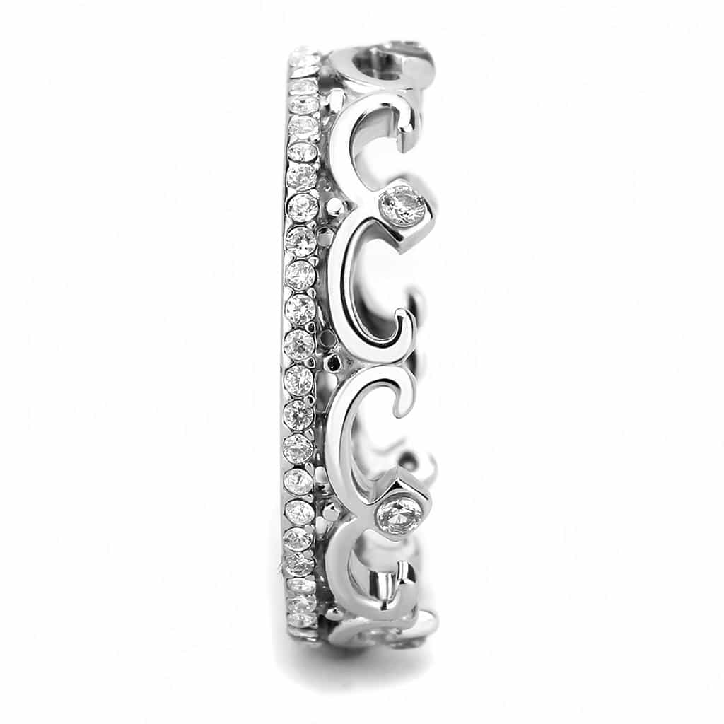 Stainless Steel Filigree Scroll Crown Eternity Band Ring view 8