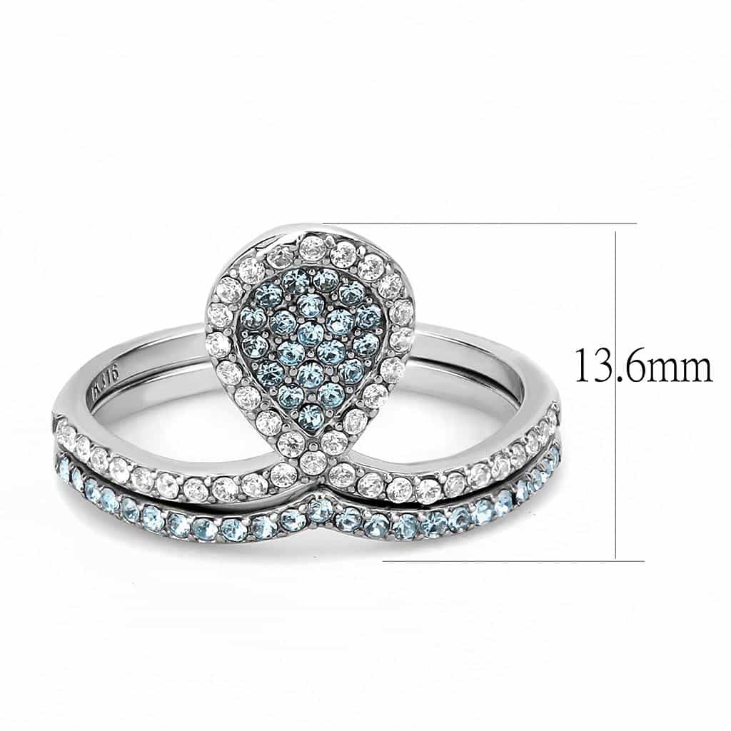 Stainless Steel Blue Topaz Pear Pave Halo V Split Solitaire Ring view 4