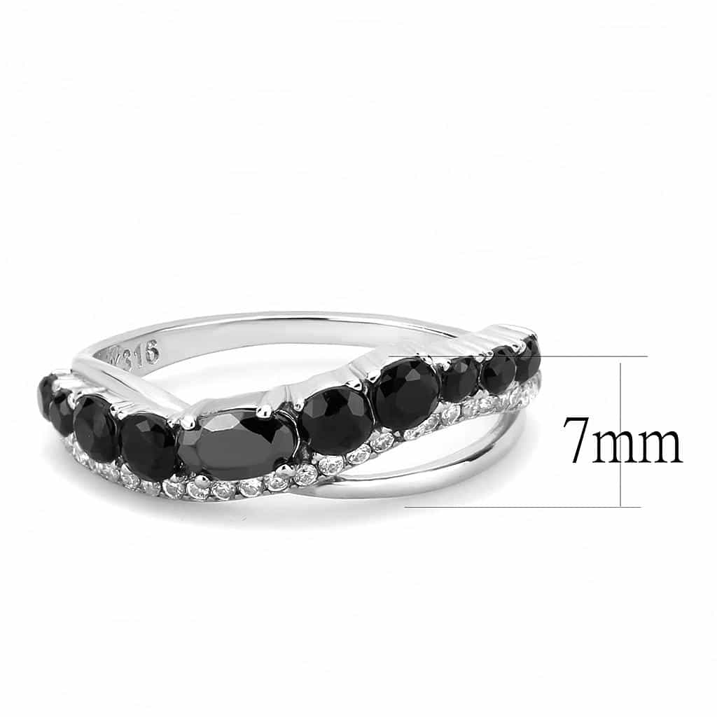 Stainless Steel Black CZ Multi Stone Pave Row Cocktail Band Ring view 4