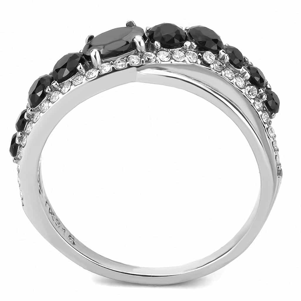 Stainless Steel Black CZ Multi Stone Pave Row Cocktail Band Ring view 6