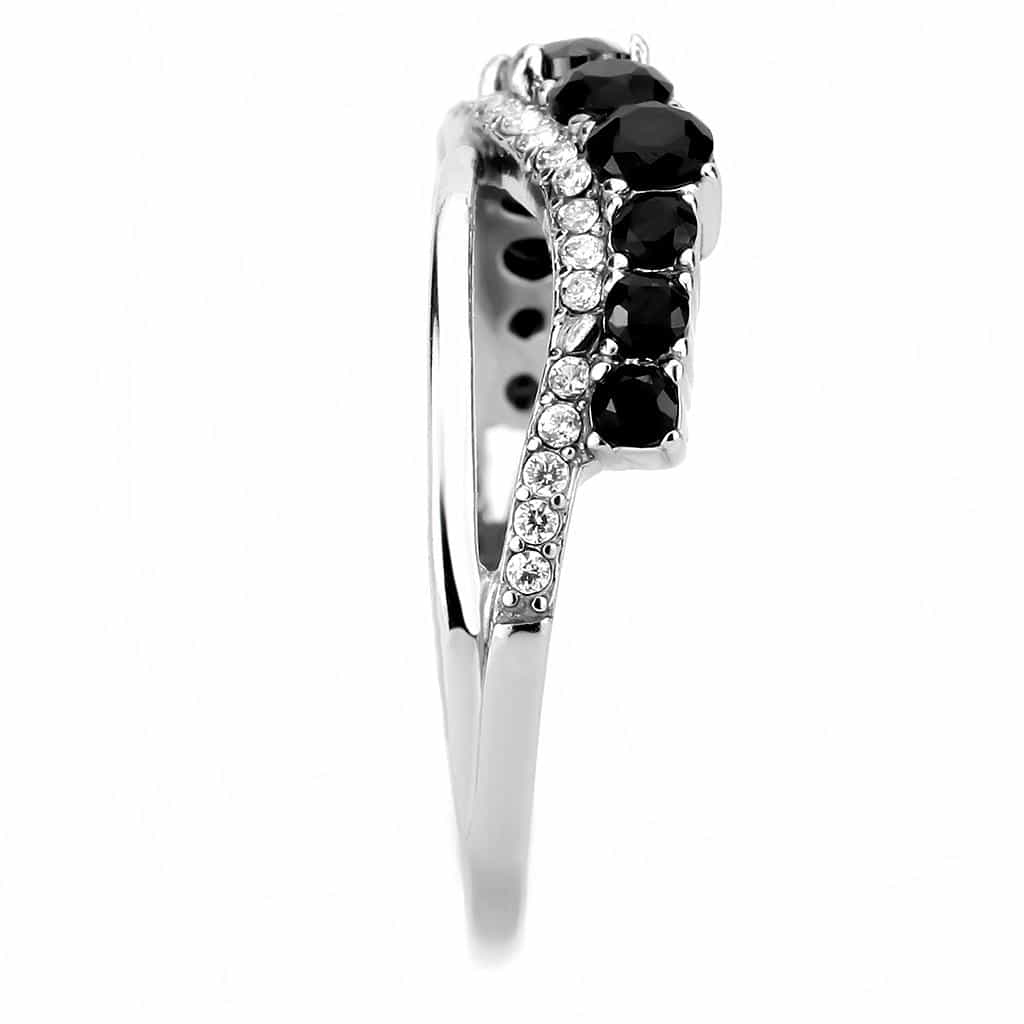 Stainless Steel Black CZ Multi Stone Pave Row Cocktail Band Ring view 8