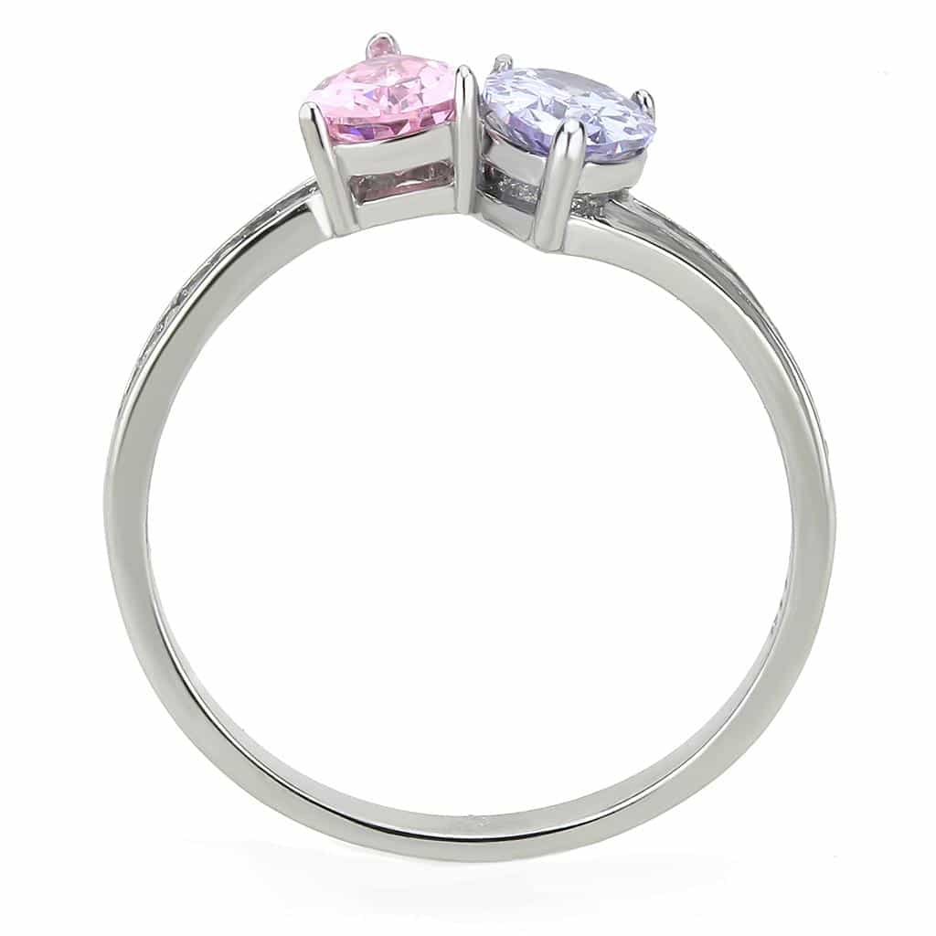 Stainless Steel Lavender Pink CZ Double Pear Pave Solitaire Ring view 6