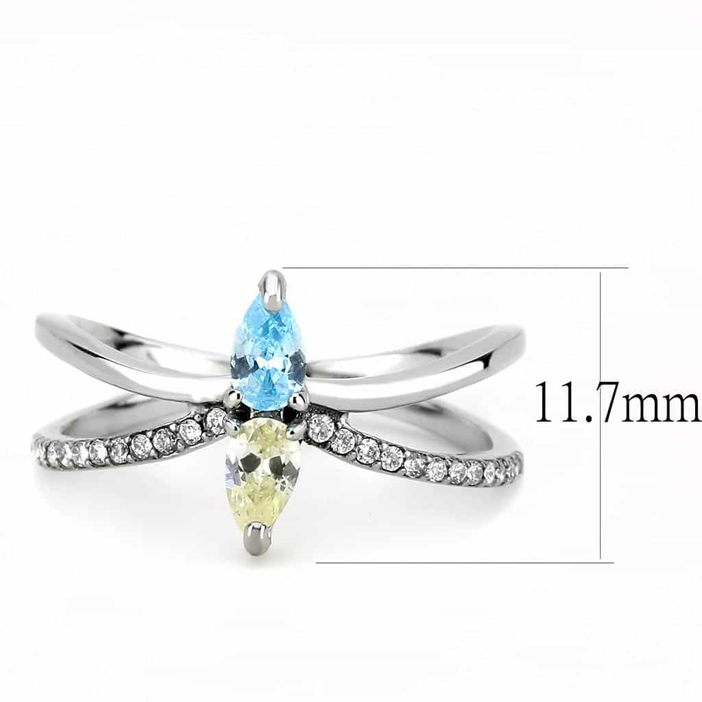 Stainless Steel Multi Color CZ Triple Pear Open Bypass Ring view 4