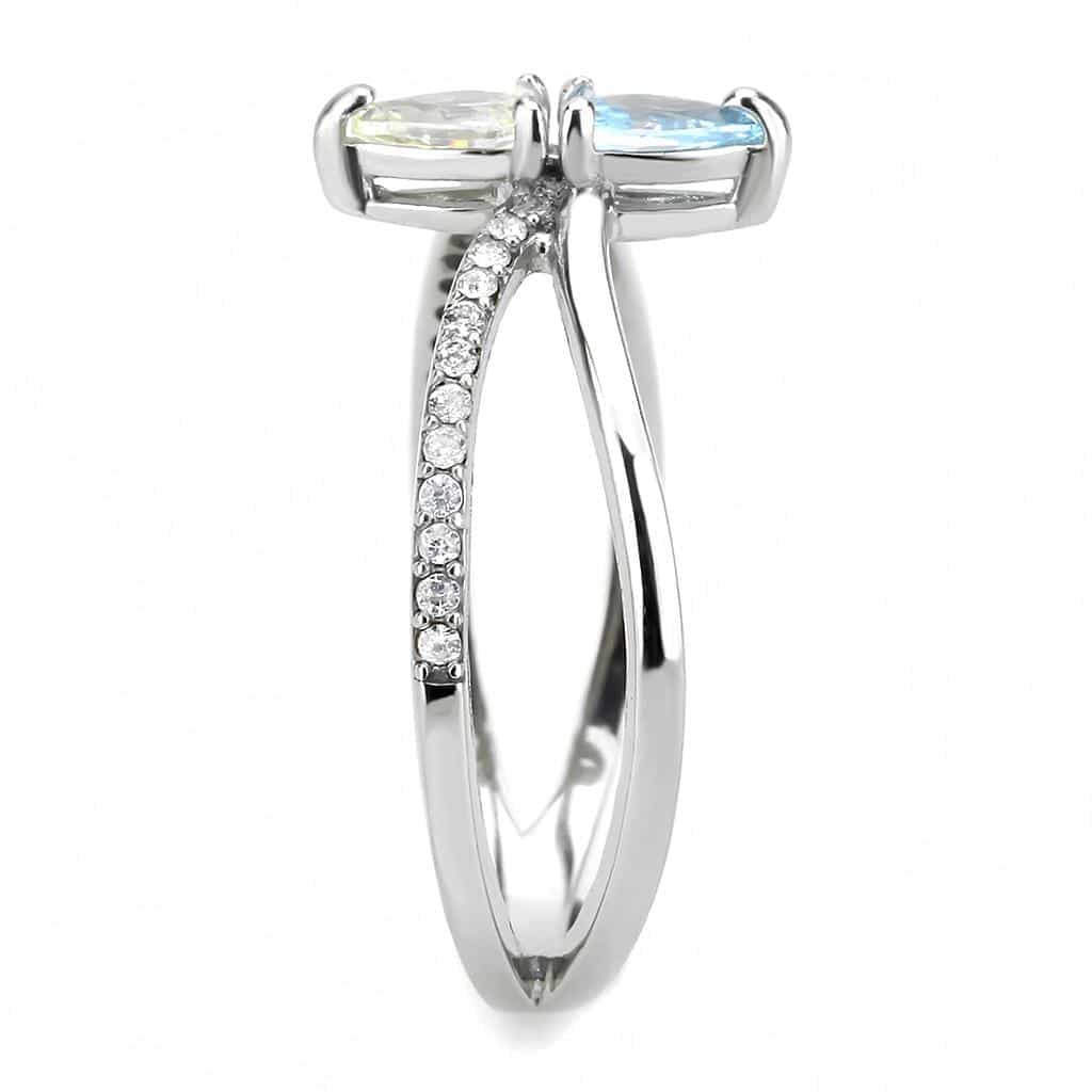 Stainless Steel Multi Color CZ Triple Pear Open Bypass Ring view 8
