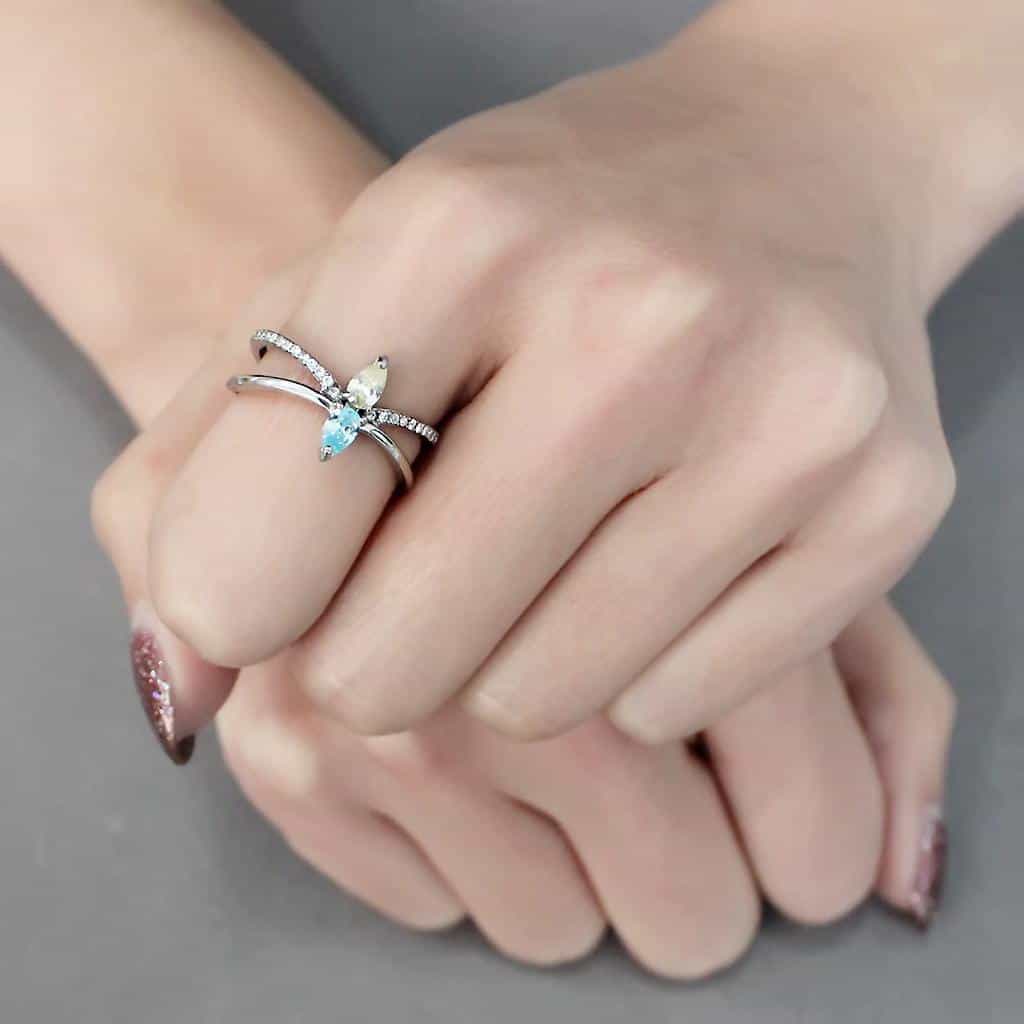 Stainless Steel Multi Color CZ Triple Pear Open Bypass Ring view 10