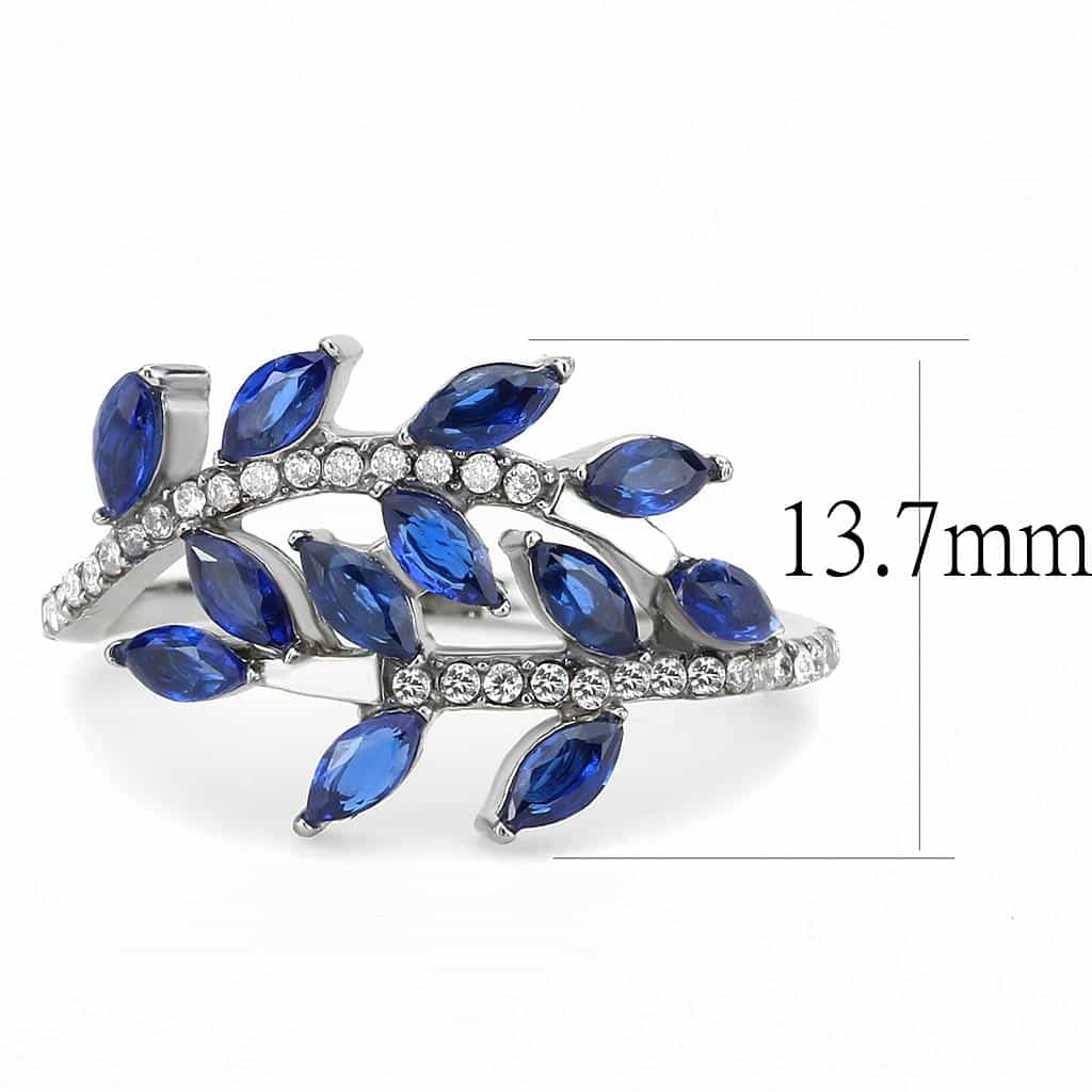 Stainless Steel Blue Sapphire Marquise Leaf Branch Open Ring view 4