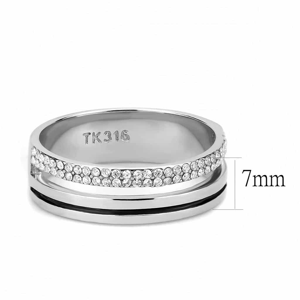 Stainless Steel CZ Pave Row Wide Polished Dome Band Ring view 4