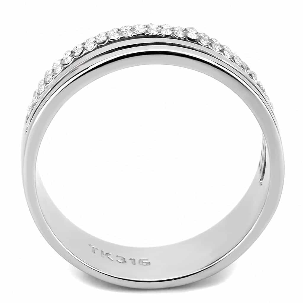 Stainless Steel CZ Pave Row Wide Polished Dome Band Ring view 6