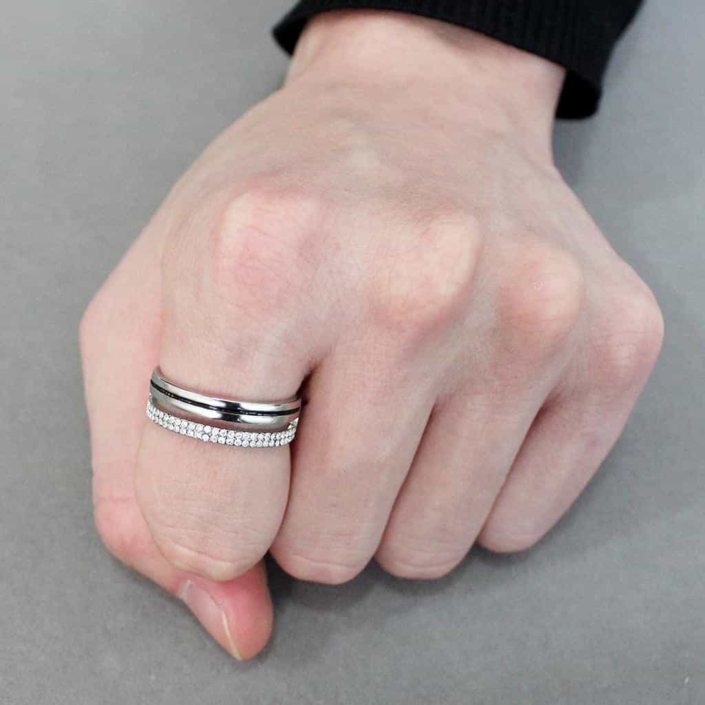 Stainless Steel CZ Pave Row Wide Polished Dome Band Ring view 10
