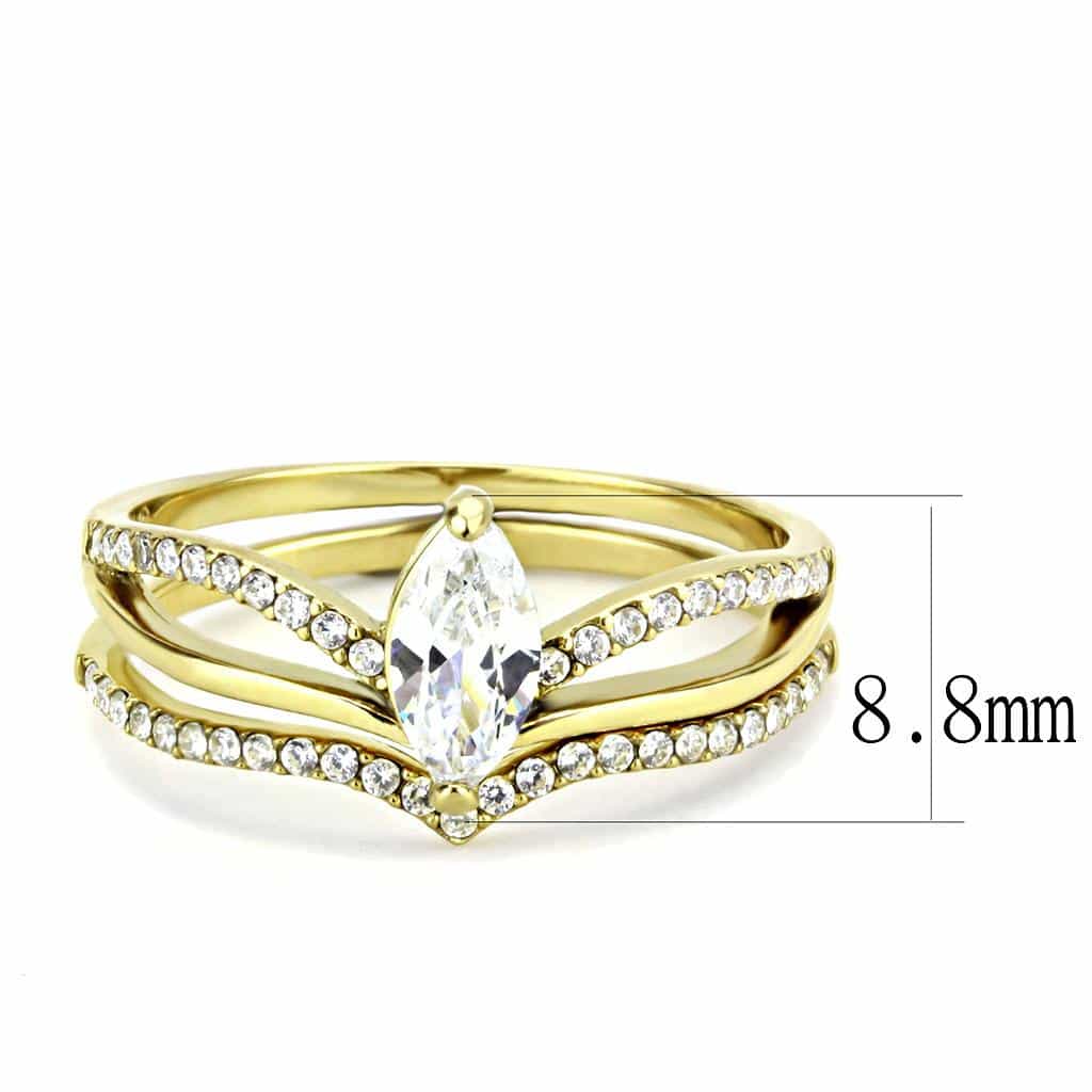 Stainless Steel Gold CZ Marquise Pave Double Band Bridal Set Ring view 4
