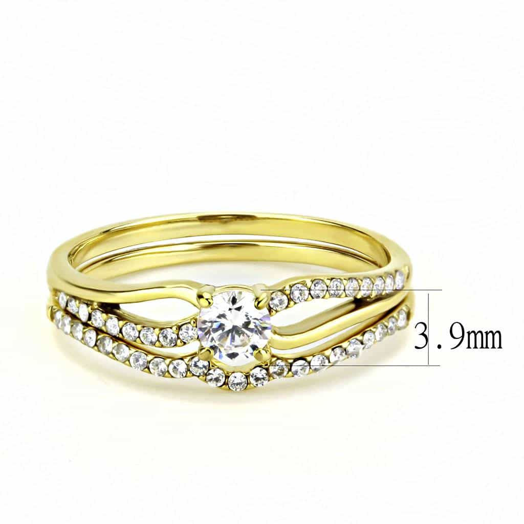 Stainless Steel Gold CZ Round Pave Double Band Bridal Set Ring view 4