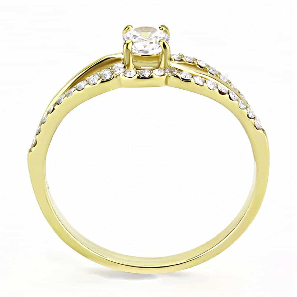 Stainless Steel Gold CZ Round Pave Double Band Bridal Set Ring view 6