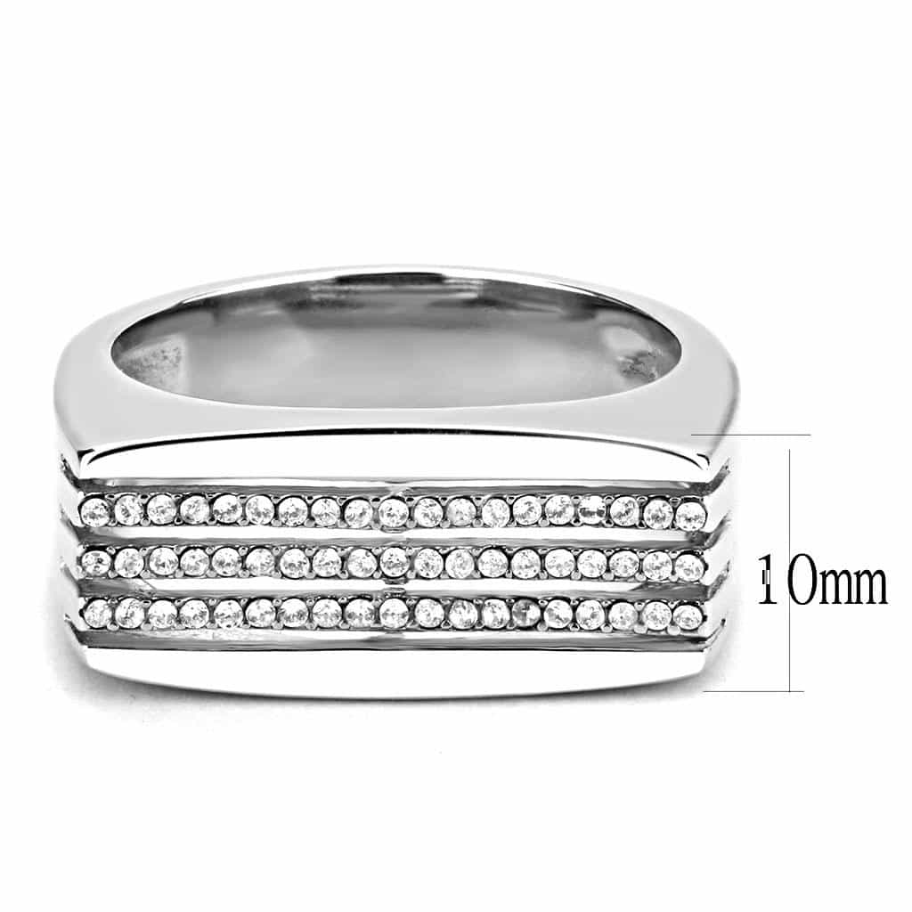 Stainless Steel CZ Pave Triple Row Flat Top Men Signet Ring view 4