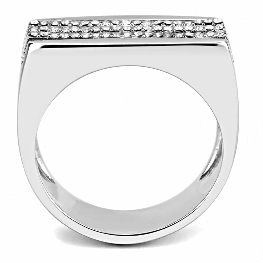 Stainless Steel CZ Pave Triple Row Flat Top Men Signet Ring view 6
