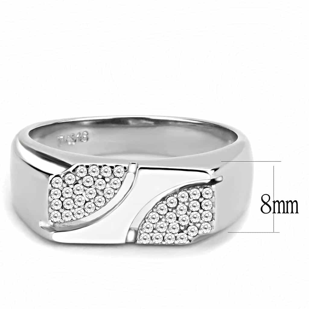 Stainless Steel CZ Pave Asymmetric Panel Men Signet Ring view 4