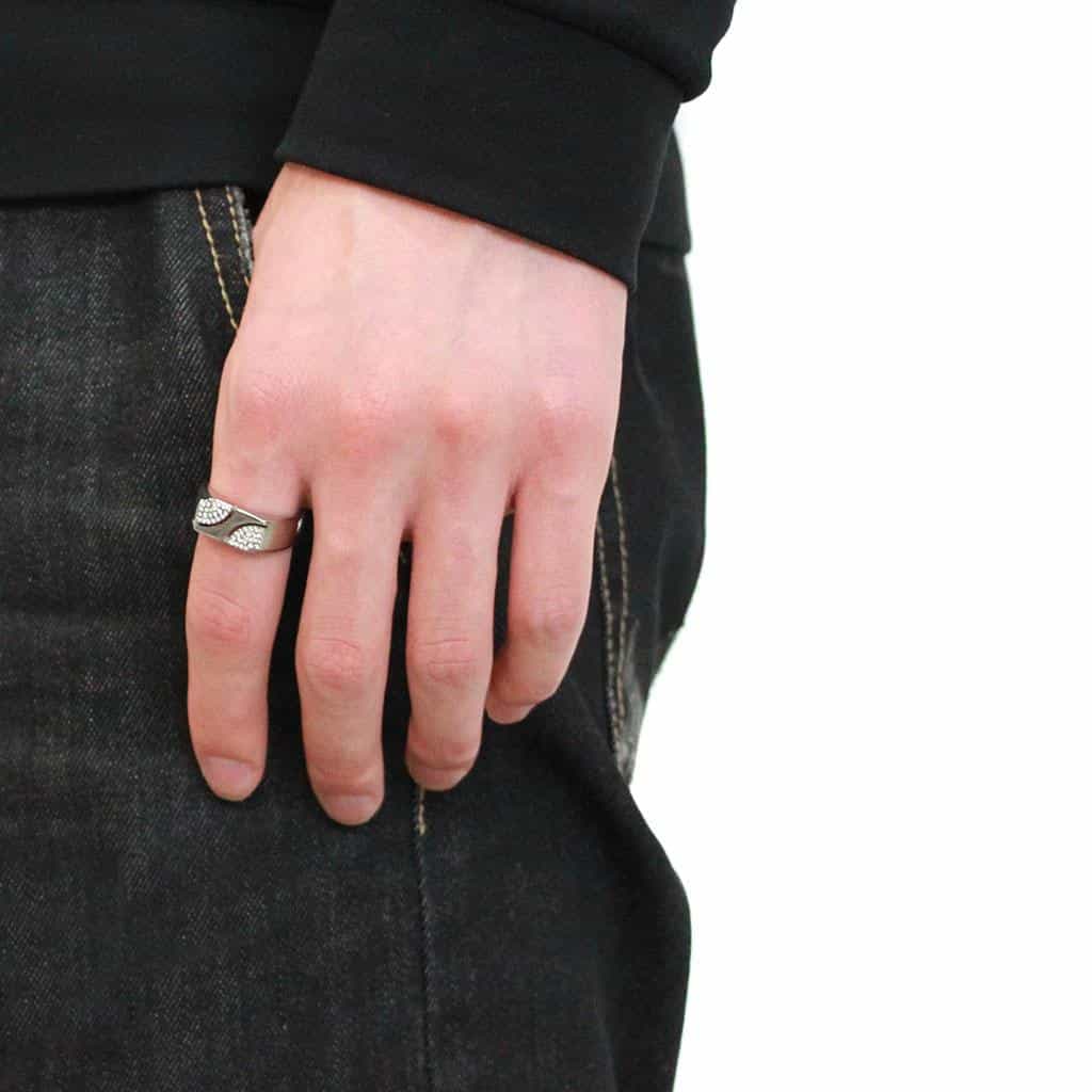 Stainless Steel CZ Pave Asymmetric Panel Men Signet Ring view 10