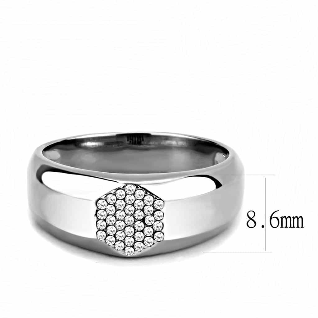 Stainless Steel CZ Pave Hexagon Flat Top Men Signet Ring view 4