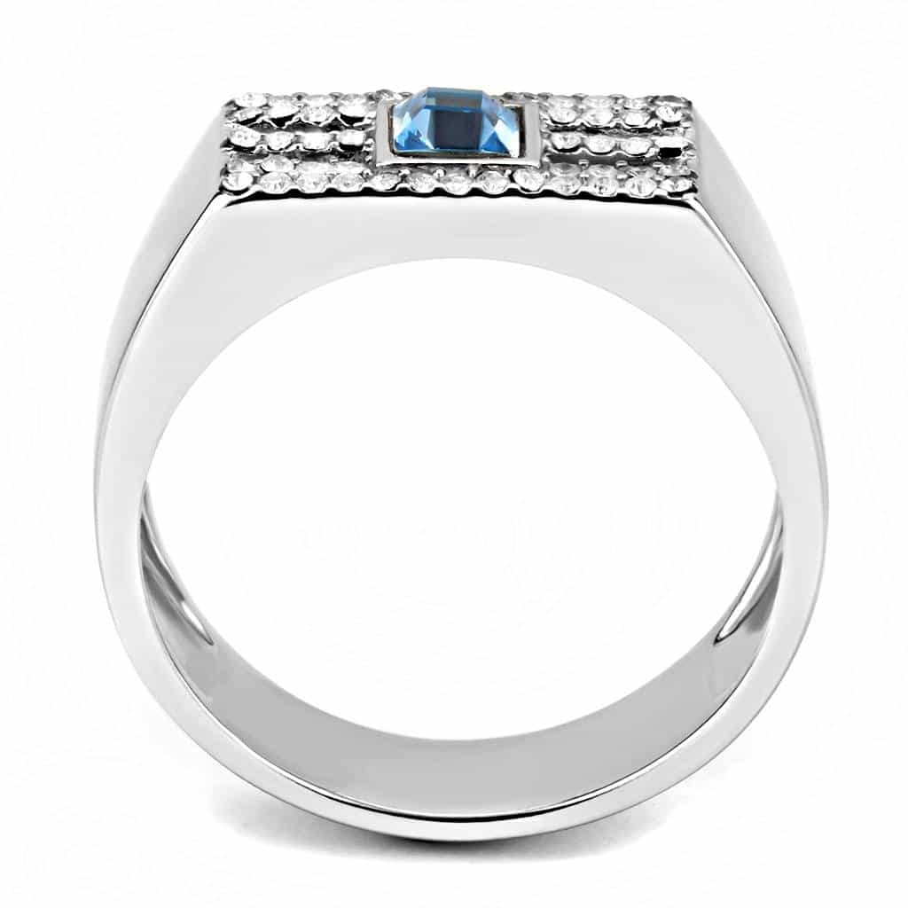 Stainless Steel Blue Topaz Square CZ Pave Cross Grid Men Ring view 6