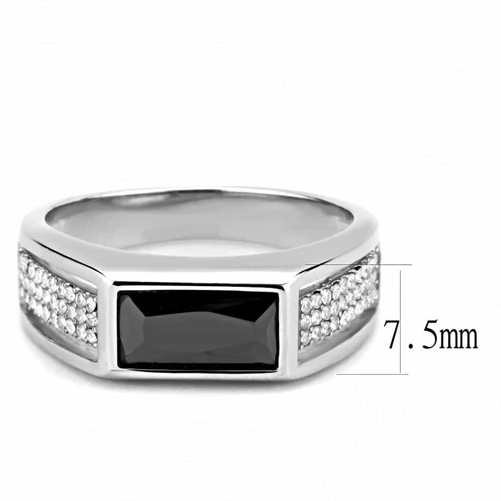 Stainless Steel Black CZ Emerald Cut Pave Shoulder Men Ring view 4