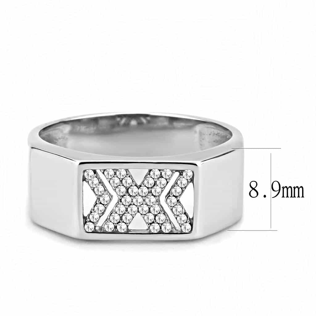 Stainless Steel CZ Pave Arrow X Chevron Men Signet Ring view 4