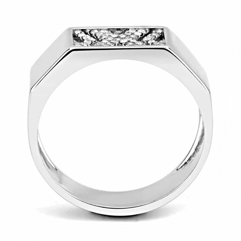 Stainless Steel CZ Pave Arrow X Chevron Men Signet Ring view 6